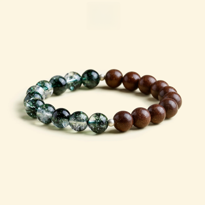 Aromatic Earth Element & Green Phantom Crystal Bracelet Fengshui Yinyang Bracelet - 图片 2